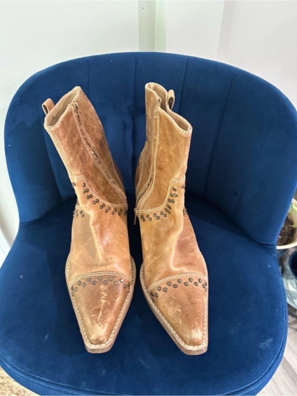Penny Loves Kenny Studly Do Right Brown Leather Studded Boots Sz 9M Western Boho - Picture 5 of 13